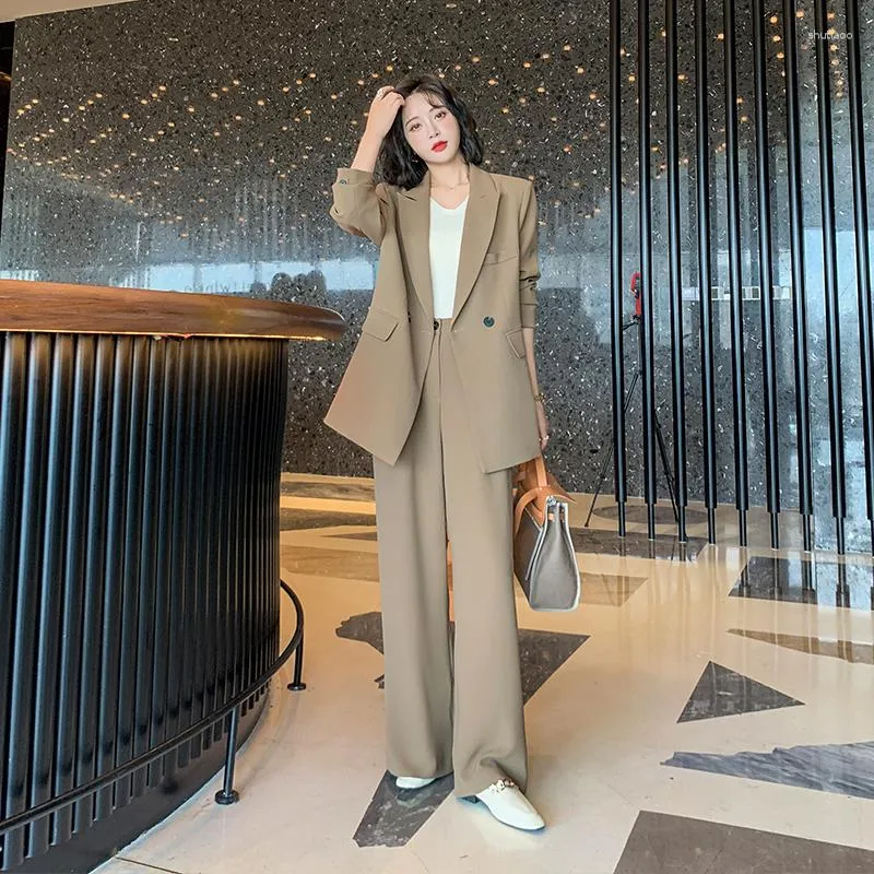 Women's 2-Piece Blazer Outfit Set - Casual Business Blazer Jacket With Wide Leg Pants, Office Suit Tracksuit