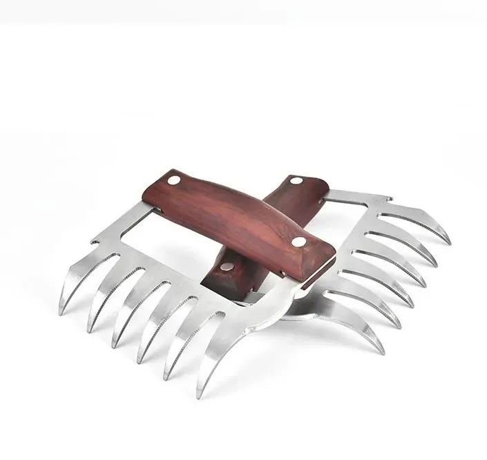 Kitchen Tools Stainless Steel Claw Wooden Handle Meat Divided Tearing Flesh Multifunction Meats Shred Pork Clamp BBQ Tool SN27429493219