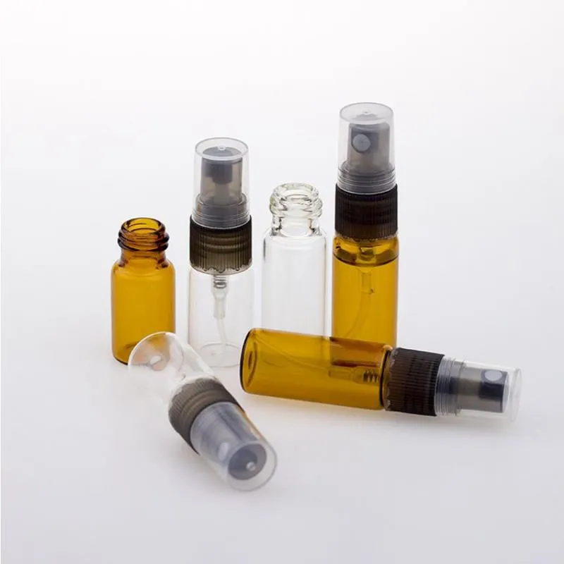 2000Pcs Mini 3ml 5ml Bottiglie di spruzzatore di vetro Fiala di campione di profumo cosmetico trasparente ambrato per viaggiatori Facile da prendere Qhjvg