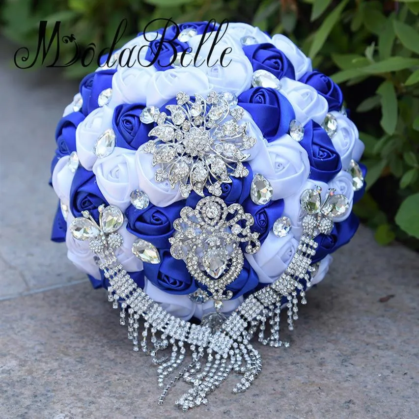 modabelle Champanhe Dourado Artificial Buquês De Casamento Broche Buquê Vestido De Noiva Buquês De Noiva De Cristal Azul Royal170c