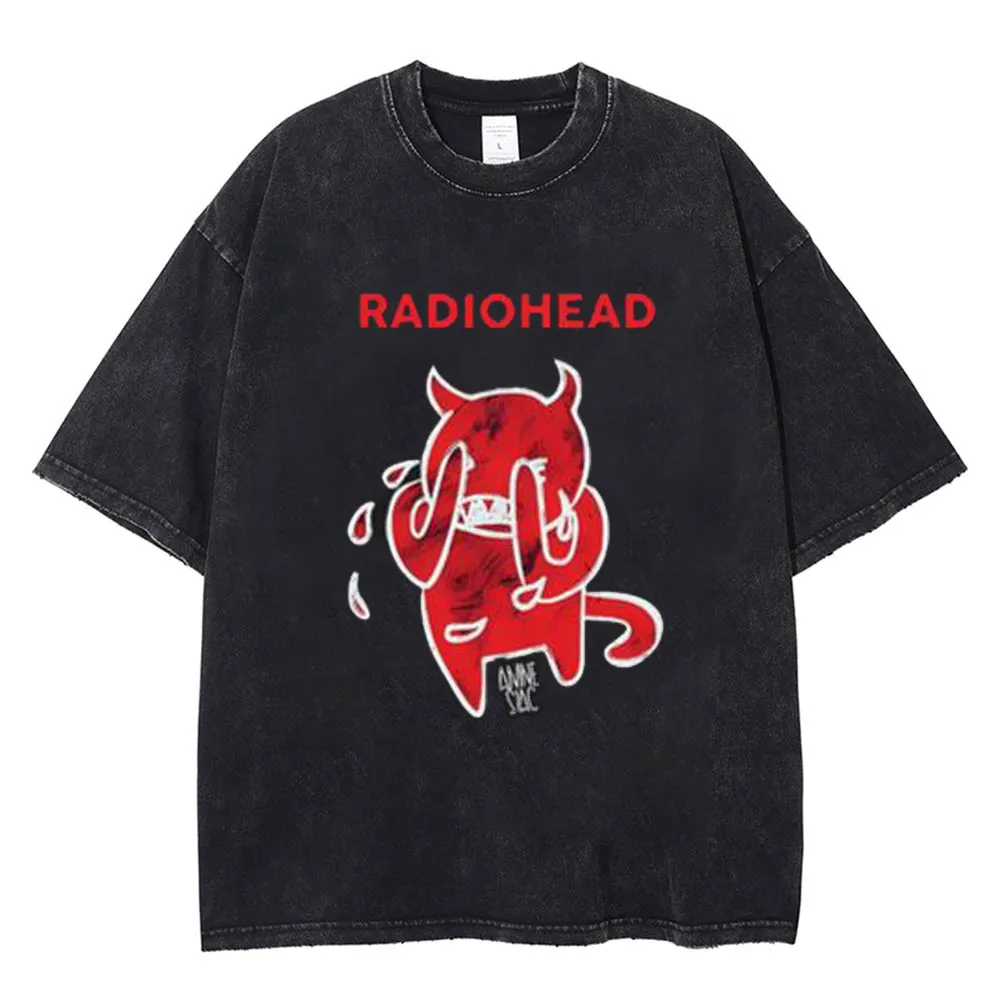 T-shirt da uomo Estate Vintage T-shirt da uomo Radiohead Stampa TShirt 100% cotone lavato Vasto Hip Hop Streetwear Top traspirante Abbigliamento casual Y2K 230720