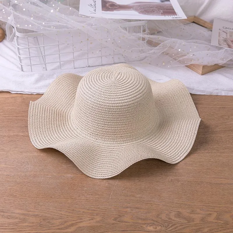 Wide Brim Hats Versatile Solid Color Wavy Big Straw Hat Summer Sun Visor DIY