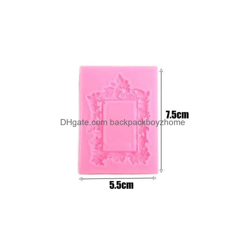 Stampi da forno New Fondant Mold Lace Scroll Po Frame Sile Candy Cake Border Decorazione Cioccolato Stile barocco Specchio per trucco Resina Dr Dhuzy