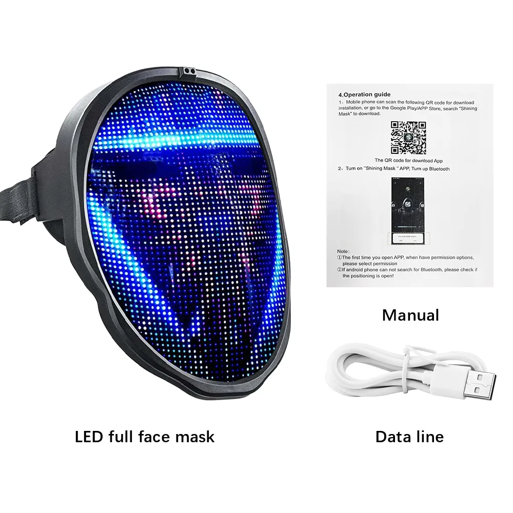 Bluetooth-LED leuchtet Party-Maske, DIY-Bildbearbeitung, programmierbare Maske, LED-Leuchtmaske, App-Steuerung für Halloween-Maskerade