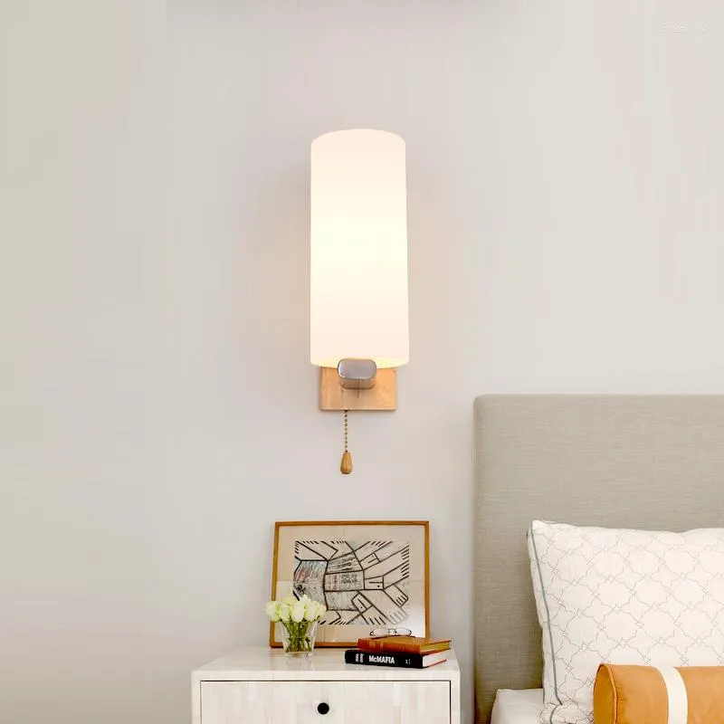 Lâmpada de parede design simples luz noturna de madeira e27 soquete ac 110 v 220 v branco quente para decoração de quarto de cama max 60 w