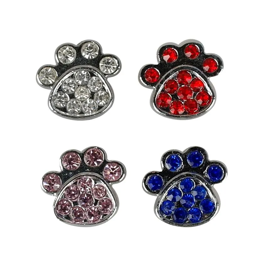 4 Colors Paw Style 10mm Rhinestone Diamante Dog Pet Charms DIY Slider Charms Personalized 257f