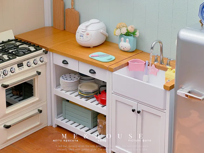 Kitchen Sink Diy Dollhouse Stove Miniature Kitchen Set 1/6 Scale