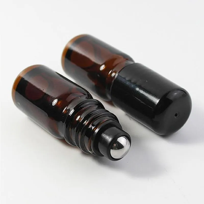 De dikste hervulbare 5ml 1/6oz MINI ROLL ON GLAS ROLLER FLESSEN, amberkleurige glazen flessen met roestvrijstalen kogel voor etherische olie 76 Rded