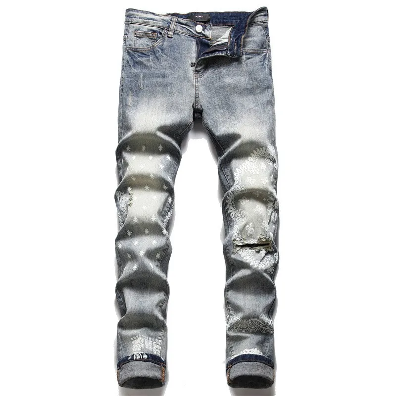 Men Jeans Distressed Ripped Biker Jeans Slim Five Pointed Star Fit ...