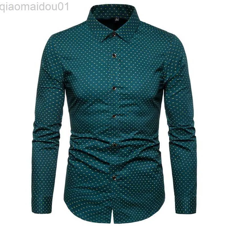 Męskie koszule nowa jesień moda marka Mężczyzna ubrania Slim Fit Men Koszula z długim rękawem Mężczyźni Polka Dot Casual Men Shirt Social Plus Size M-5xl L230721