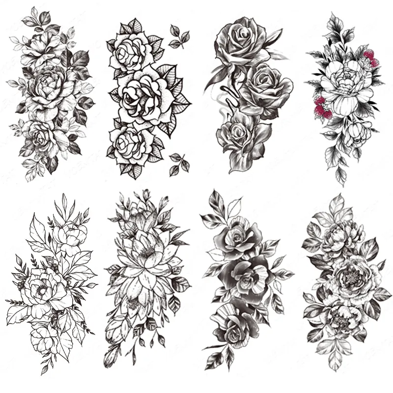 Fleur floraison étanche temporaire tatooo autocollant pivoine orchidée lys Rose beauté bras tatoo corps Art faux tatooo noir homme femmes