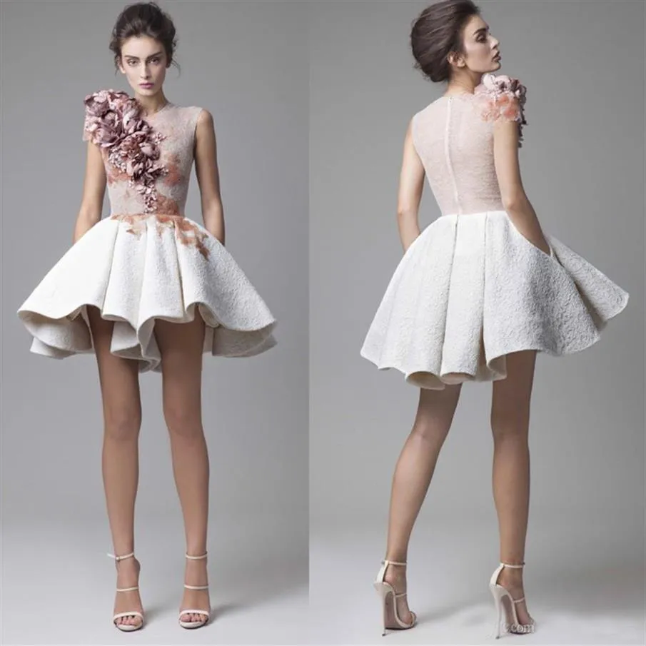 2020 Krikor Jabotian Robes De Cocktail Motif Floral Ruffles 3D Appliques De Fleurs À La Main Mini Robes De Soirée Soirée Modest Stylis262A