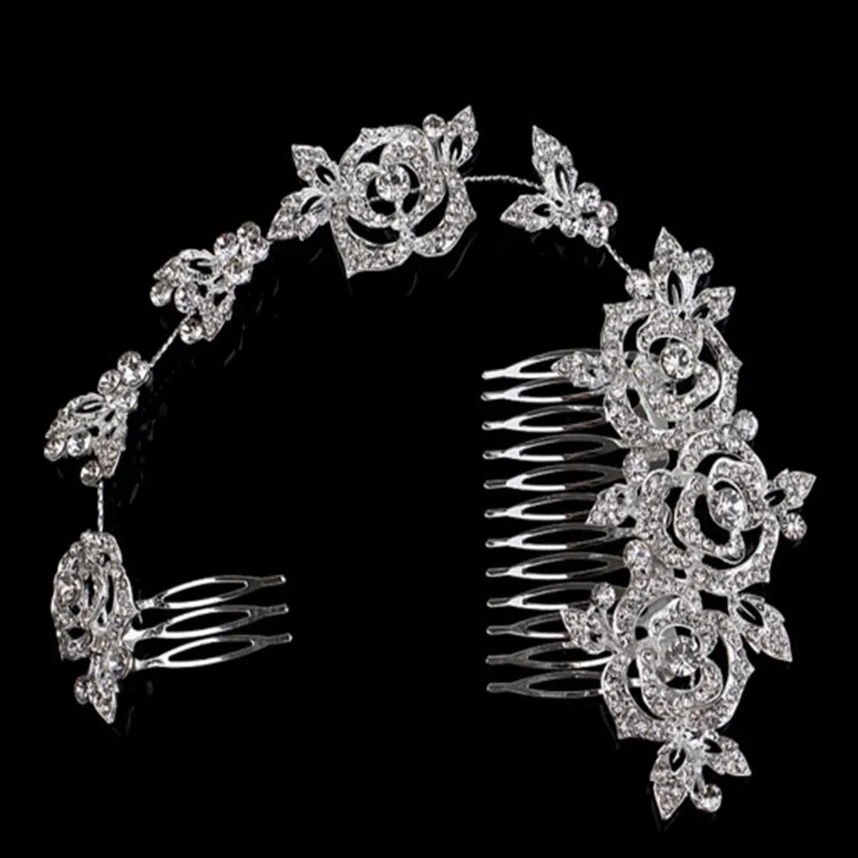 Elegante pettine per capelli rosa lungo con strass forcine per capelli accessori per capelli da sposa gioielli cristalli austriaci fermagli per capelli210e