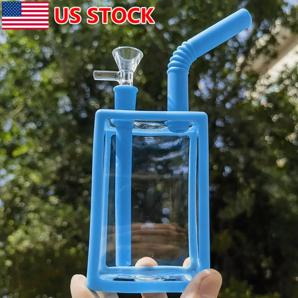 7,3 pouces Bookah Blue Buver Boot Bong Silicone Glass Fumer Fumer Water Pipe Shisha