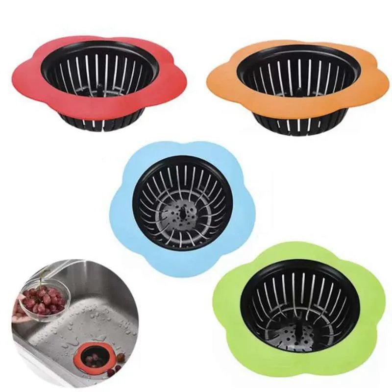 Silikon Kitchen Sink Silter Flower Formed Dusch Sink Drains Cover Sink Colander Sewer Hair Filter Kitchen Tool