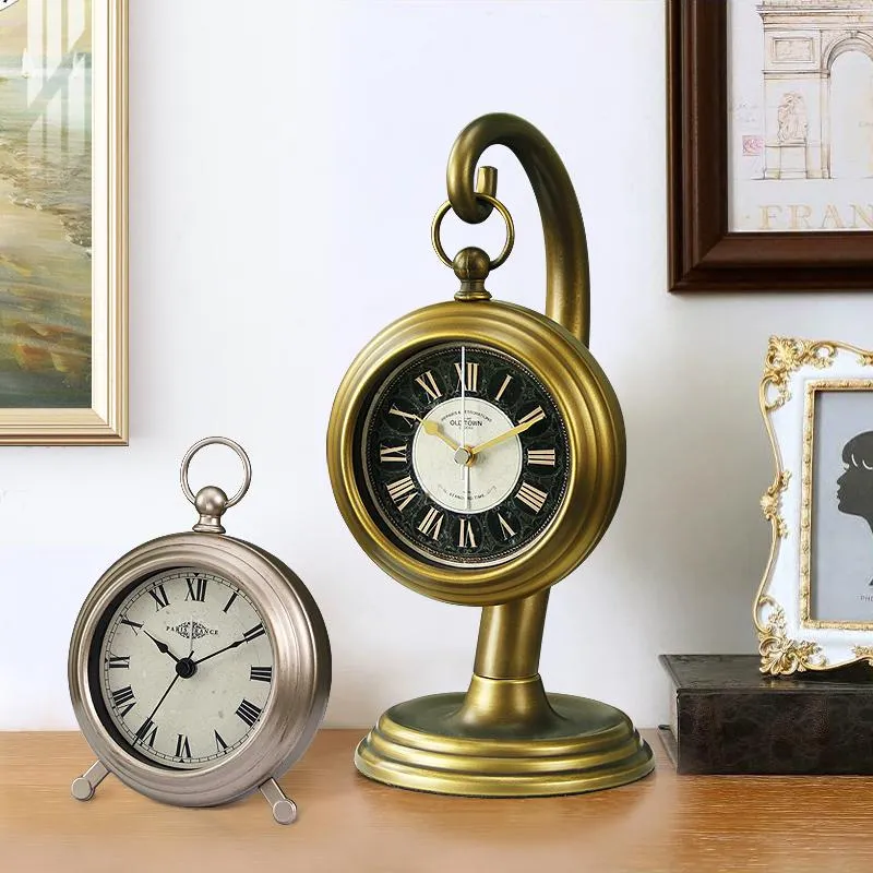Masa saatleri nordic retro çalar saat metal sessiz masa vintage Amerikan oturma odası masaüstü yatak odası ev dekorasyon hediyesi