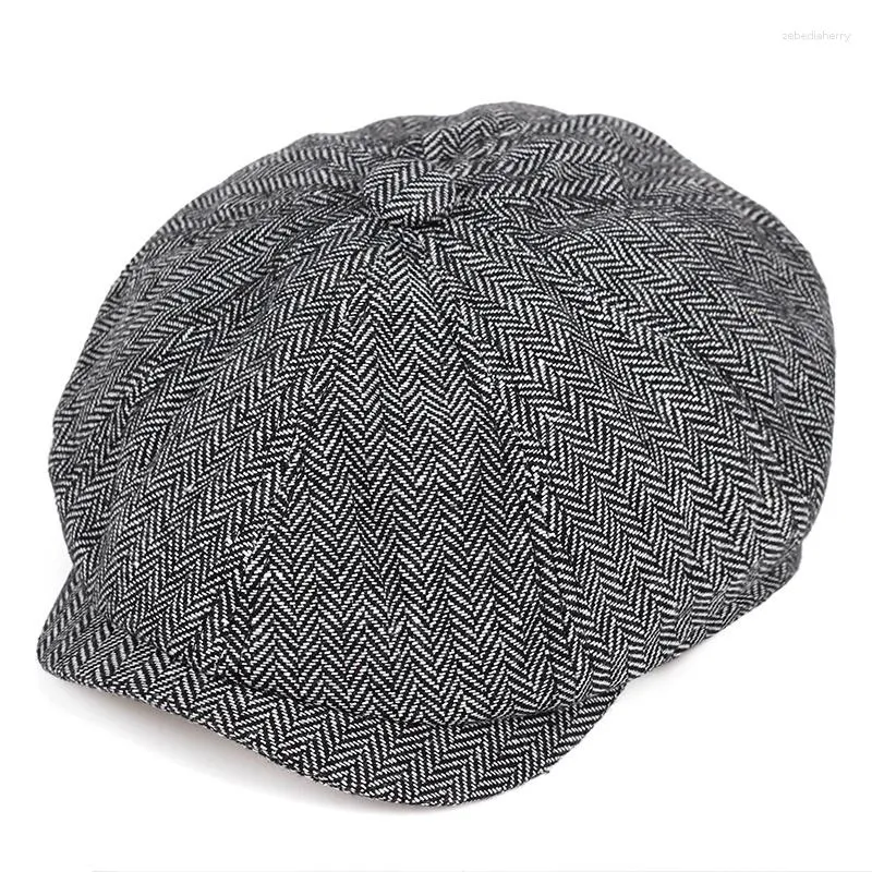 Basker 2023 Retro Sboy Caps män åttkantiga hattar svarta brittiska målare Autumn Winter Herringbone platt