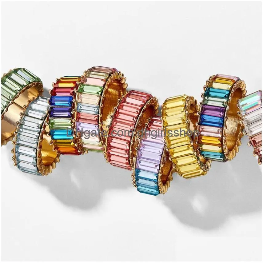 Band Rings New Gold Filled Fly-Jewelled Rainbow Colorf Mti Colorcubic Zirconia Eternity Square Baguette Finger Ring 12 Colors Drop D Dh3Fz