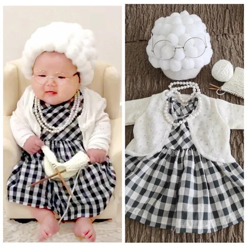 Lembranças nascidas Pography Props Traje Infant Baby Girls Cosplay Vovó Roupas Po Shooting Hat Outfits 230720