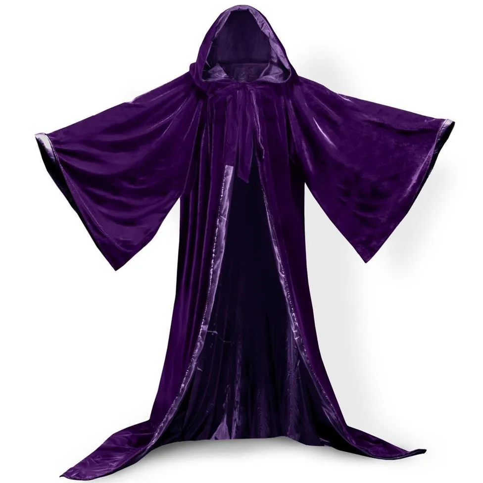 Długie rękawy aksamitny płaszcz z kapturem aksamitny płaszcz Gothic Wicca szat średniowieczny czarnowce larp cape z kapturem wampirów cape halloween315l