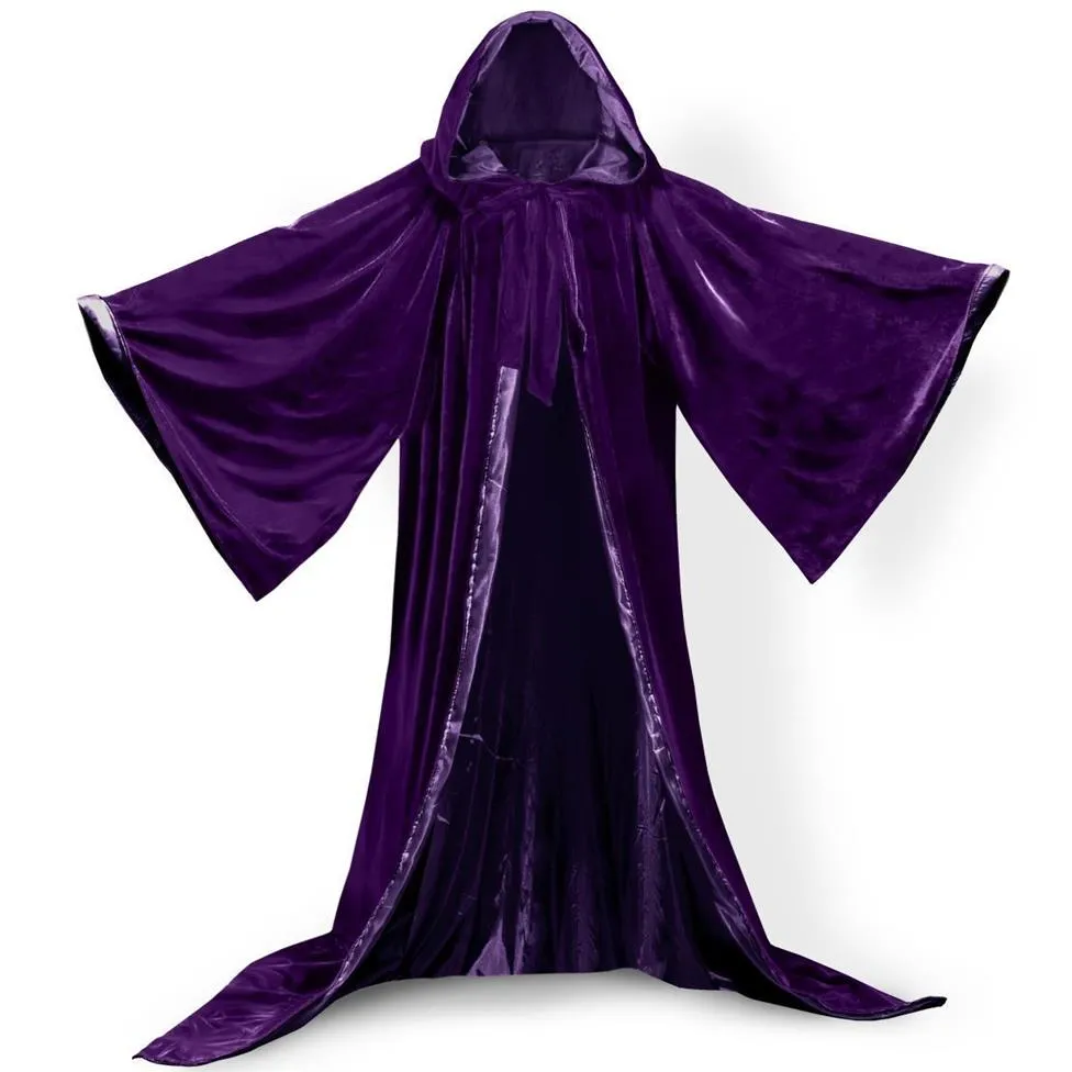 Långa ärmar sammet huva kappa huva sammet kappa gotiska wicca mantel medeltida trolldom larp cape hooded vampire cape halloween315l