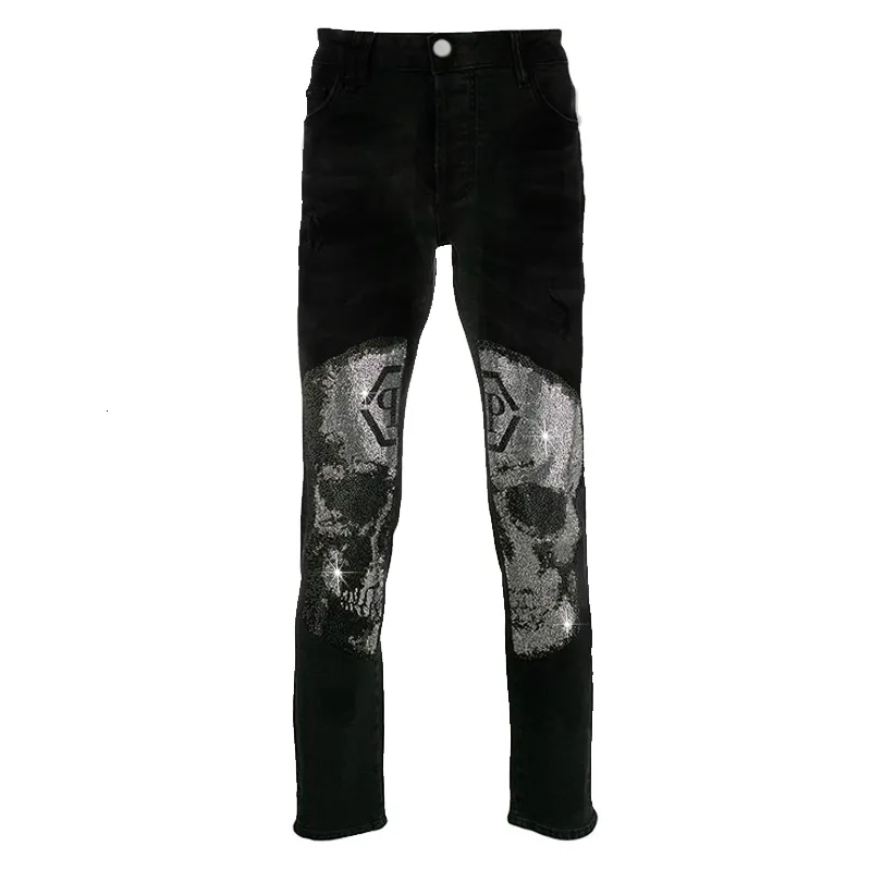 Herr jeans man stretchy jeans svart mager borr punk streetwear cyklist byxor mäns kläder all-match smal fit denim blyertsbyxor y2k 230720