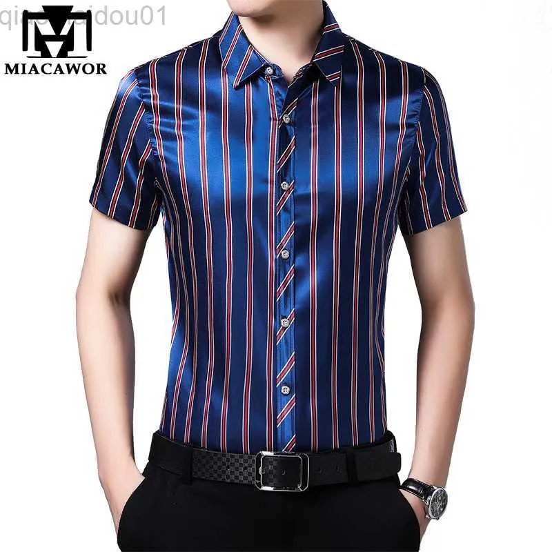 Herren-Freizeithemden 2023 Neues Sommer-Kurzarmhemd Männer Lässiges Herrenhemd Slim Fit Mode Gestreiftes Hemd Camiseta Masculina Kleidung C656 L230721