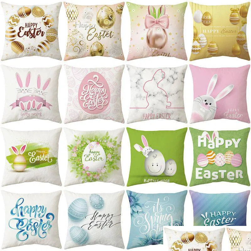 Kissenbezug Ostern Kaninchen Ei Ers Pfirsichhaut Quadratischer Wurfkissenbezug Home Car Office Drop Lieferung Gartentextilien Bettwäsche Supplies Dhvnd