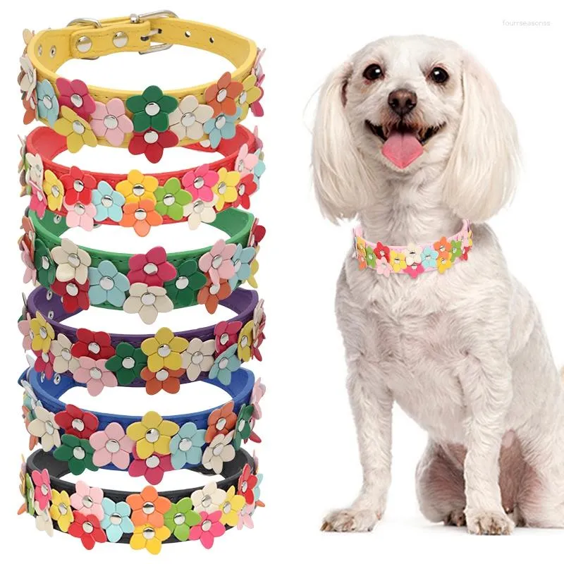 Collari per cani Fiori Collare per animali domestici Cinghia per collo a catena per gatti in pelle PU per piccoli animali regolabili Teddy Chihuahua Carlino