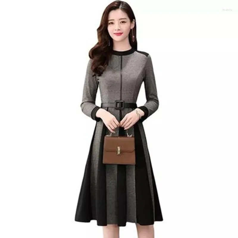 Sukienki swobodne yuzacdwx 2023 Elegancka tweed patchwork Slim Vintage Autumn and Fashion Winter Women Kobiety z długim rękawem sukienki na imprezę