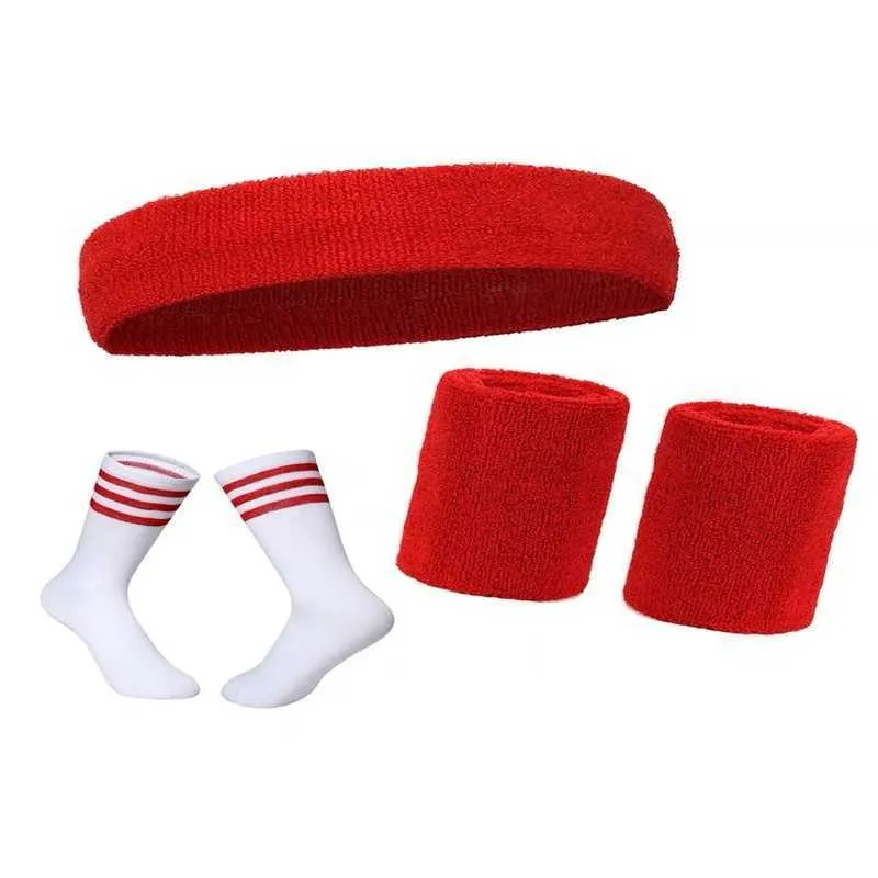 Partihandel barns sport armband pannband en storlek knä pad handduk bomull svett absorberande pannband basket prestanda kostym pannband höfthop