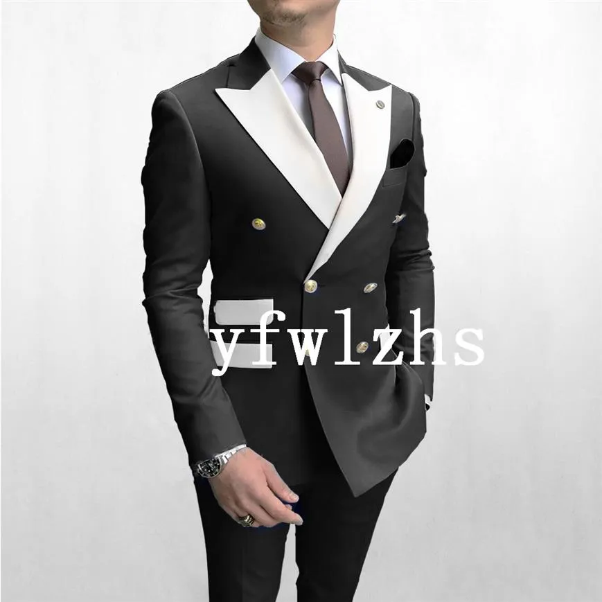 Custom-made Peak Lapel Groomsmen Double-Breasted Groom Tuxedos Hommes Costumes De Mariage De Bal Dîner Homme BlazerVeste Pantalon Cravate T2102550