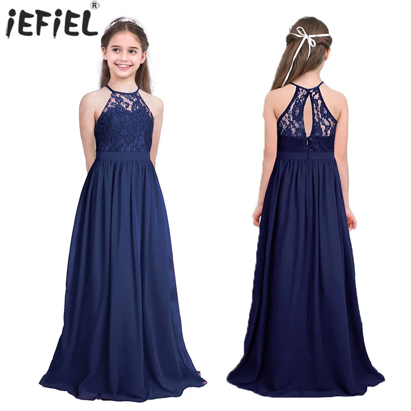 Moda verão Vestido de flor para meninas Casamento Festa de aniversário Vestido longo infantil Vestido elegante frente única com decote frente floral Renda Vestido princesa