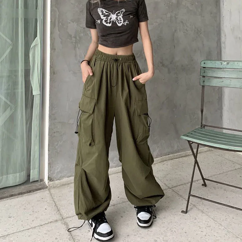 Pantalon Femme Capris Femmes Grandes Poches Pantalon Cargo Y2K Harajuku Cordon Surdimensionné Pantalon Femme Street Style Solide Pantalon De Jogging Joggers Pantalon 230721