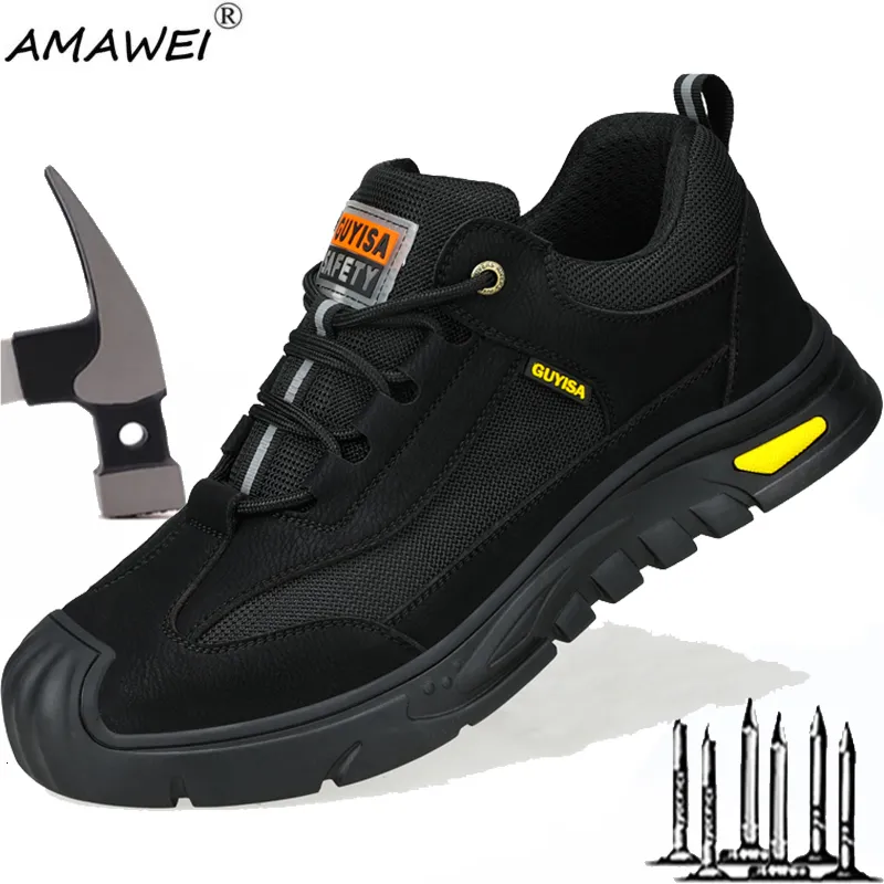 Säkerhetsskor Amawei Summer Safety Shoes Men Steel Toe Work Shoes Water Resistan Leather Shoe Breattable Protective Sneaker Man Boots Storlek 230720