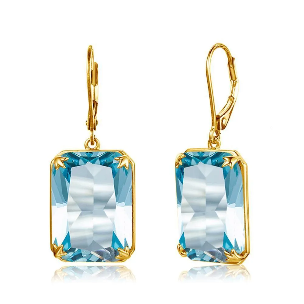 Stud Real Silver 925 Earring for Women Trend Aquamarine Earrings Gold Plated Anniversary Party Banquet Luxury Fine Jewelry Accessorie 230721