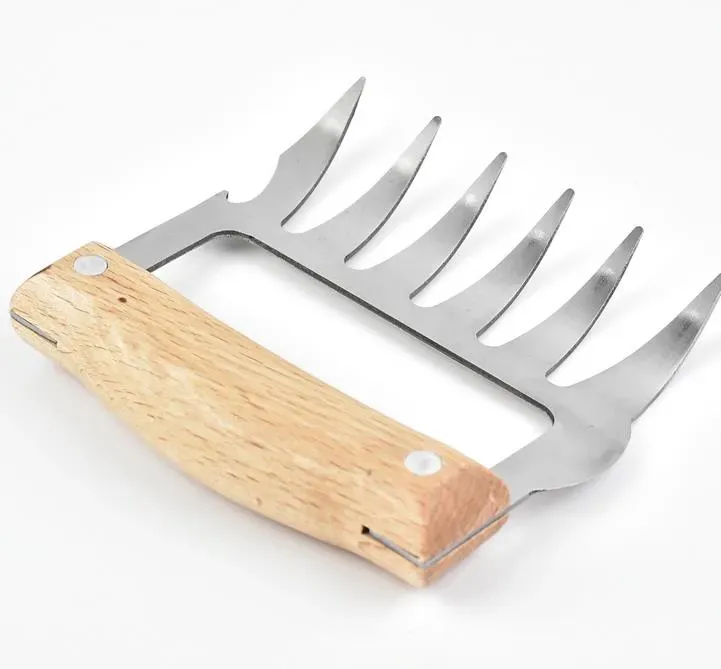 Kitchen Tools Stainless Steel Claw Wooden Handle Meat Divided Tearing Flesh Multifunction Meats Shred Pork Clamp BBQ Tool SN27429493219