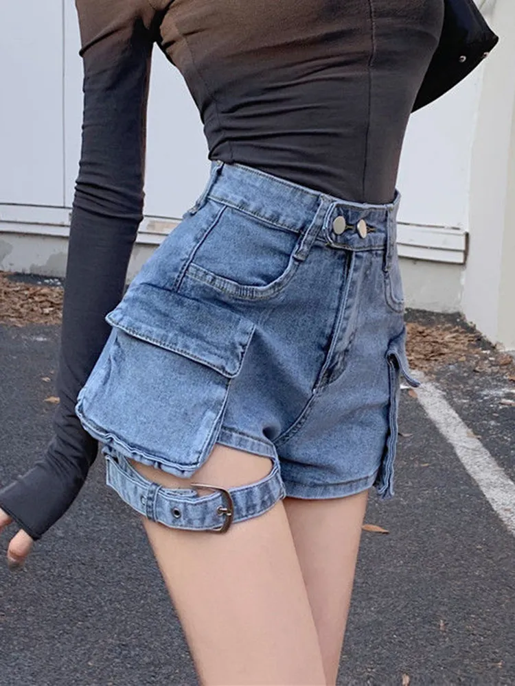 Vrouwen Shorts Zoki Sexy Hollow Out Streetwear Denim Korte Hoge Taille Retro Casual Zomer Slanke Alle Match Zakken 230720