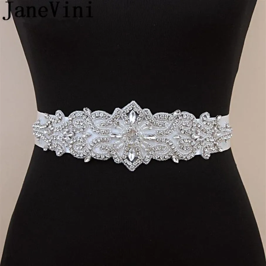 Bröllopssashes Janevini Shining Rhinestone Dress Belt Pearl Crystal Bridal Satin Sash Beading Ribbon Belt Bridesmaid Midjeband222b