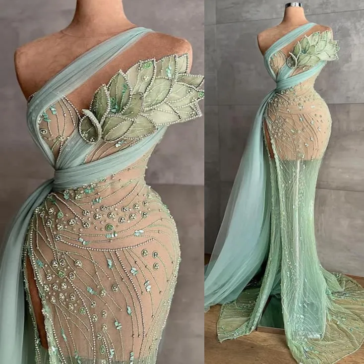 Popular Dusty Sage Sweetheart Mermaid Prom Dresses Sequins Sleeveless On Sale main image 1