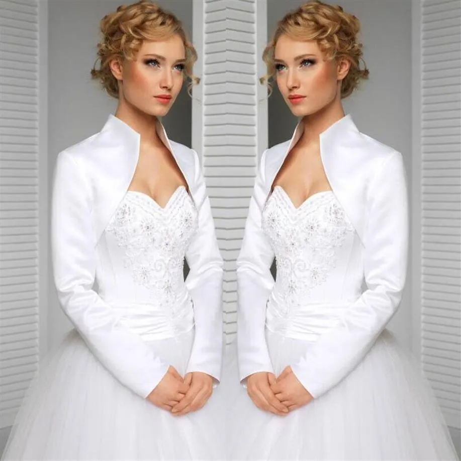 Réel sur mesure taille et couleur veste de mariage satin manches longues col haut accessoires de mariée boléro de mariée shrug wraps sh280r