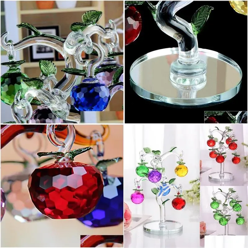 glass crystal  tree with 6pcs apples fengshui crafts home decor figurines christmas year gifts souvenirs ornament decorative objects