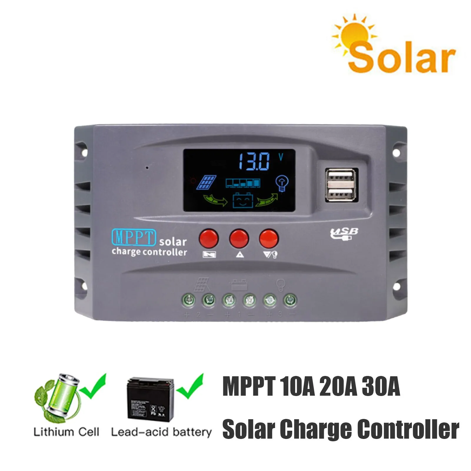 MPPT Lifepo4 Solar Charge Controller With Dual USB Charging Panels For