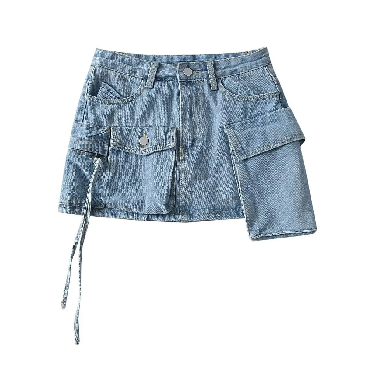 Skirts Summer Denim Skirt With Design Flap Pockets Cargo Mini Skirt