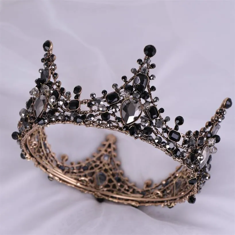 Black Evening Party Tiara Cristalli trasparenti Re austriaco Regina Corona Matrimonio Corone da sposa Costume Art Deco Principessa Diademi Capelli Cla1889