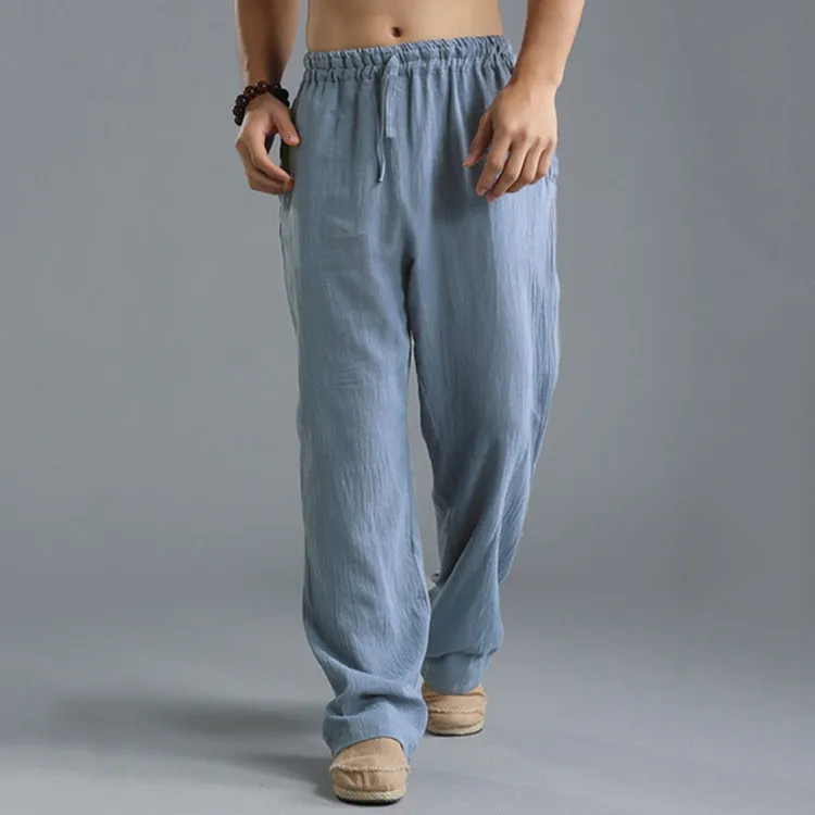 Pantalones De Algodón Y Lino Para Hombre, Cintura