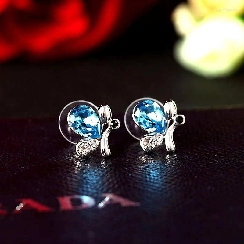 Boucles d'oreilles ER-00031 cristal autrichien accessoires pour femmes plaqué argent coréen papillon goutte en gros cadeau de mariage
