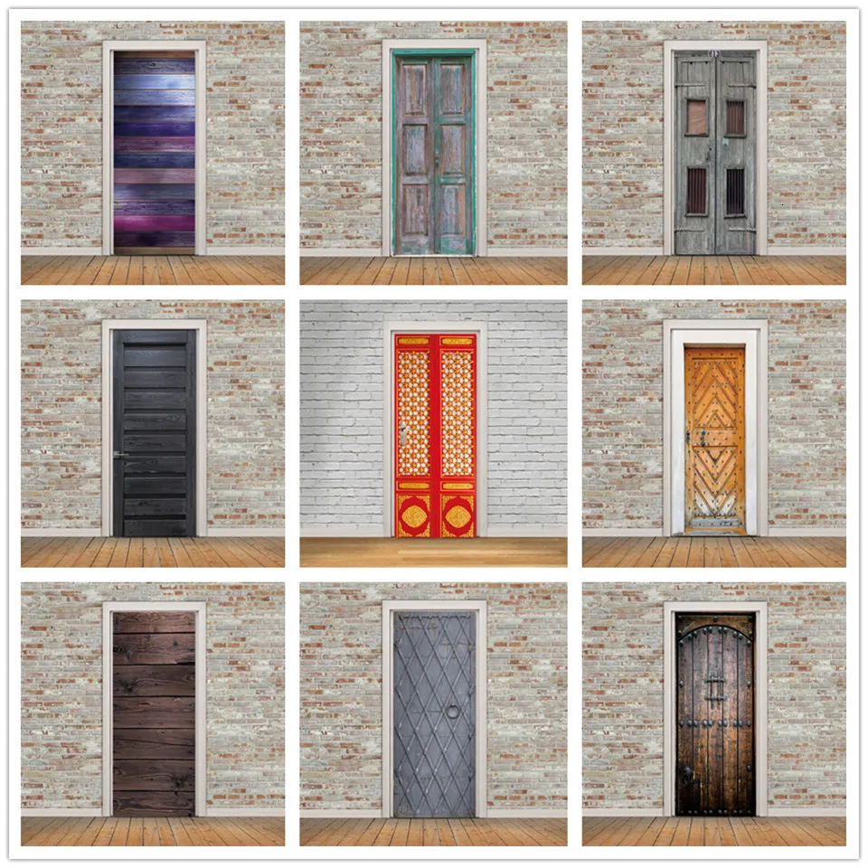 Adesivos de parede 3D Wood Grain Series Adesivo de porta autoadesivo Vinil Papel de parede para quarto Decoração de design de casa Decalque Mural adesivo deur 230720