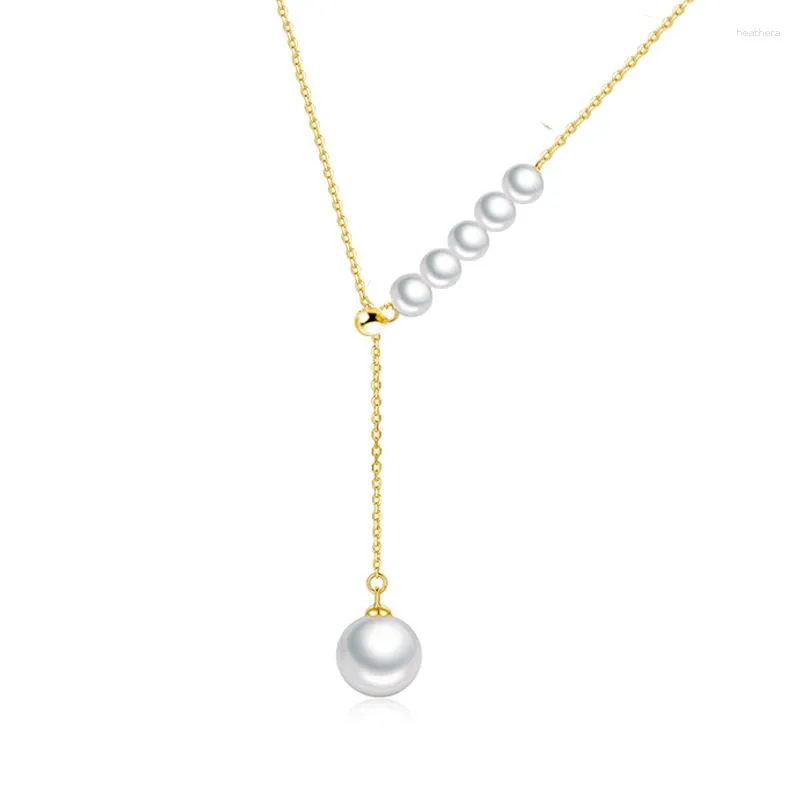 Kedjor S925 Silverhalsband o Kedja Y Typ Justerbar krage Koreansk version Fashion Simple Pearl Smycken CLAVICLE