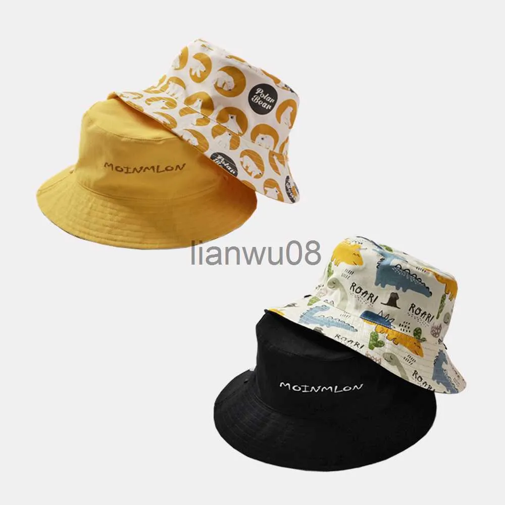 Caps Hats Doublesided Children's Sunshade Fisherman Hats Animal Print Kids Cotton Sunscreen Sun Hat Spring Summer Baby Photography Props x0810